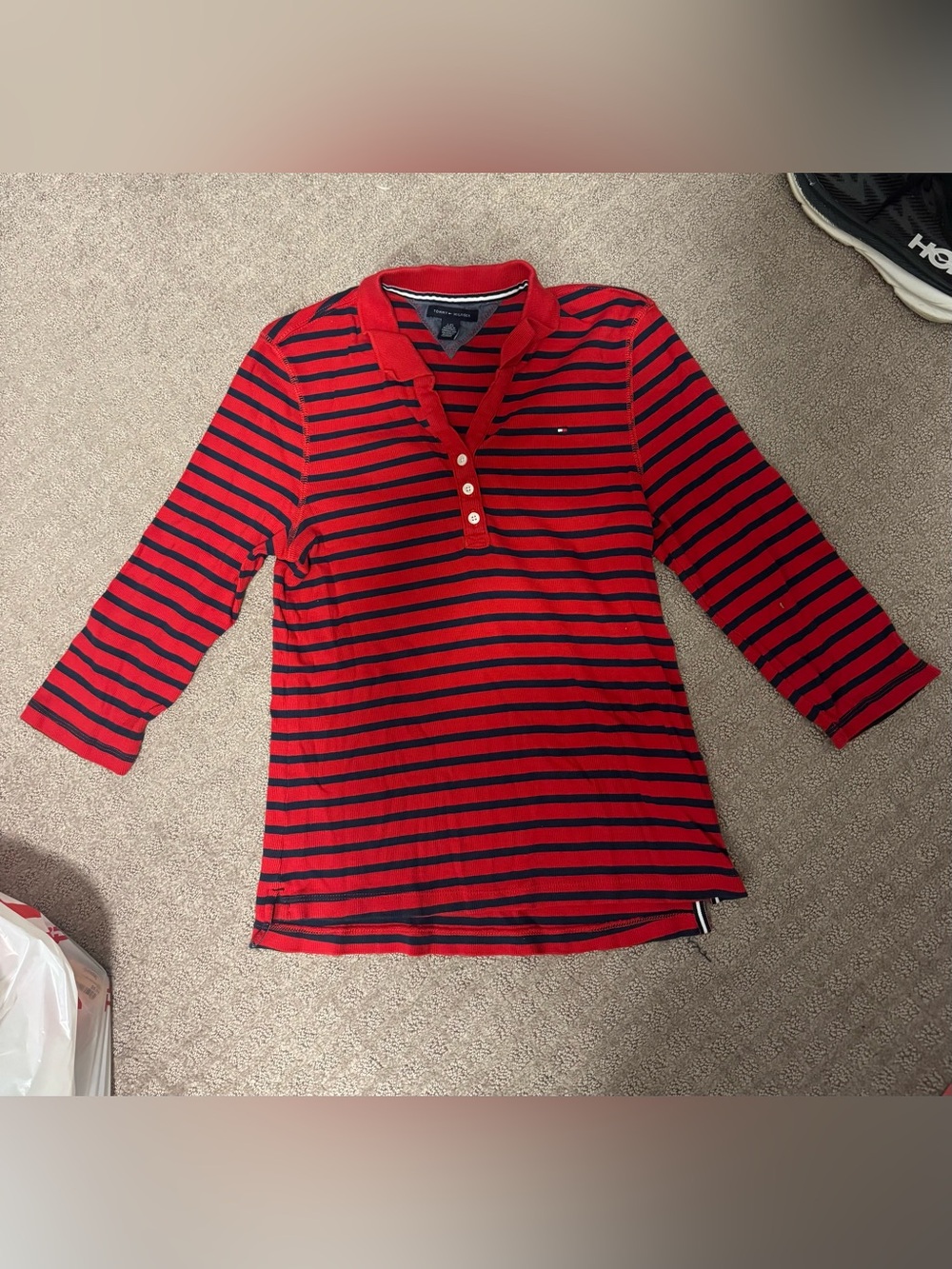 Tommy Hilfiger Red & Navy Striped quarter-Sleeve Polo